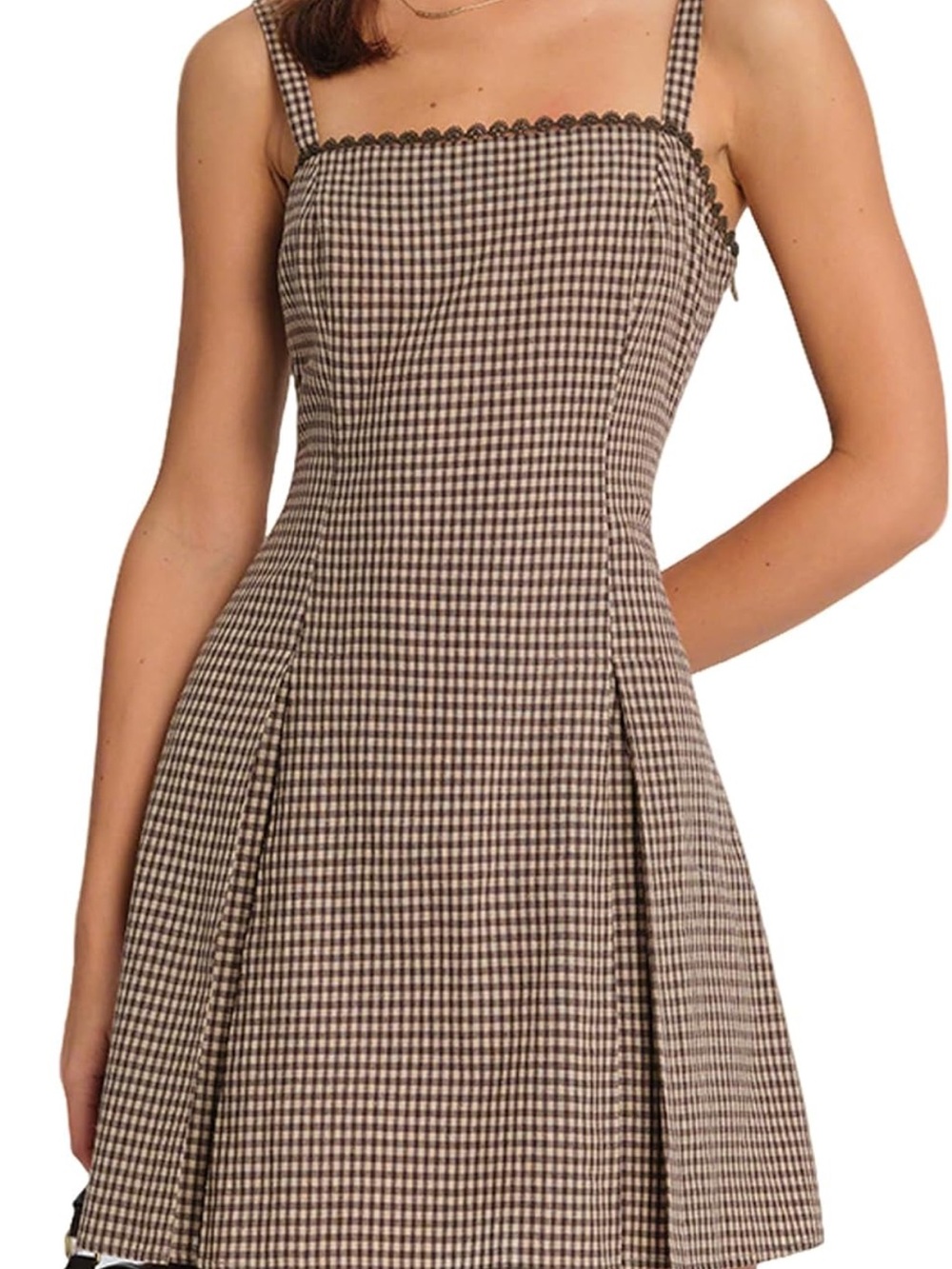 RIHOAS Brown Gingham Mini Dress